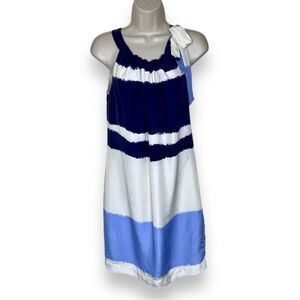 Banana Republic Stripe Silk Halter Dress Bow Ombre Blue White Lined Womens 4